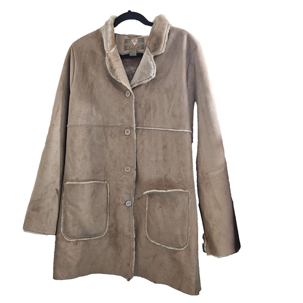 Venom Womens Faux Suede Faux Fur Lined Coat size medium needs repair